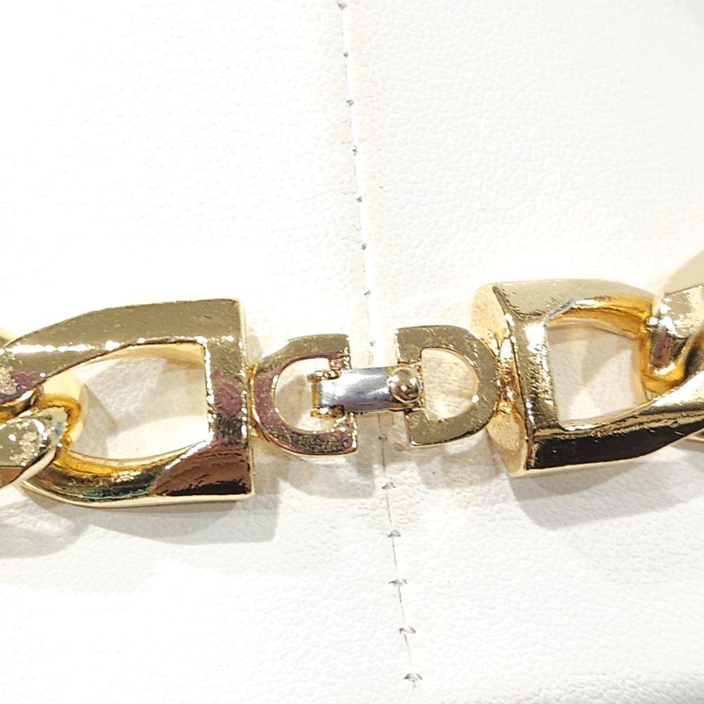 Vintage Christian Dior Curb Chain Necklace 1990s Chunky Gold Tone 16-inch - Picture 11 of 16
